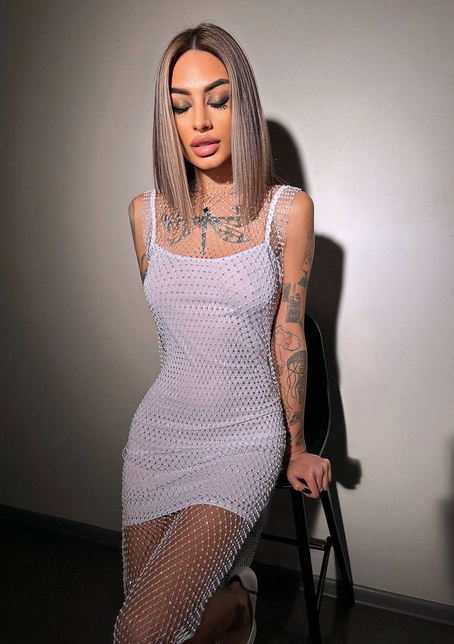 Сукня із сітки зі стразами на трикотажній підкладці  | PUSHKA SHOP