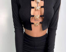 Комплект : штани кльош і топ , декорований метеликами  Комплект : штани кльош і топ , декорований метеликами  | PUSHKA SHOP