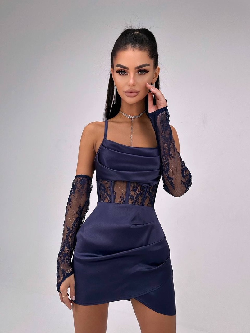 Комплект: корсет, декорований мереживом   + рукавички+ спідниця міні з драпіруванням   Комплект: корсет, декорований мереживом   + рукавички+ спідниця міні з драпіруванням   | PUSHKA SHOP