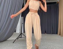 Трикотажный комплект: топ с элементами корсета на шнуровке + джоггеры  Трикотажный комплект: топ с элементами корсета на шнуровке + джоггеры  | PUSHKA SHOP