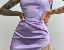 Платье мини, декорированное бахромой из страз Платье мини, декорированное бахромой из страз | PUSHKA SHOP