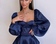 Атласна корсетна сукня бюстьє з пишною подвійною спідницею та об‘ємними рукавами Атласна корсетна сукня бюстьє з пишною подвійною спідницею та об‘ємними рукавами | PUSHKA SHOP