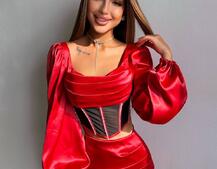 Комплект: корсет, декорований стразами   + спідниця міні з драпіруванням  Комплект: корсет, декорований стразами   + спідниця міні з драпіруванням  | PUSHKA SHOP