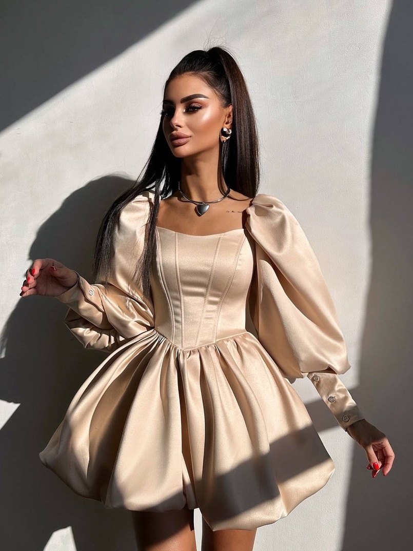 Сукня з обʼємними рукавами та спідницею балоном  Сукня з обʼємними рукавами та спідницею балоном  | PUSHKA SHOP