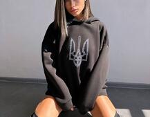 Патріотичне  худі over size із сяючими стразами Патріотичне  худі over size із сяючими стразами | PUSHKA SHOP