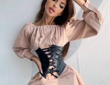 Приталена сукня-сорочка на плічках з корсетом з еко-шкіри | PUSHKA SHOP