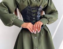 Приталена сукня-сорочка на плічках з корсетом з еко-шкіри | PUSHKA SHOP