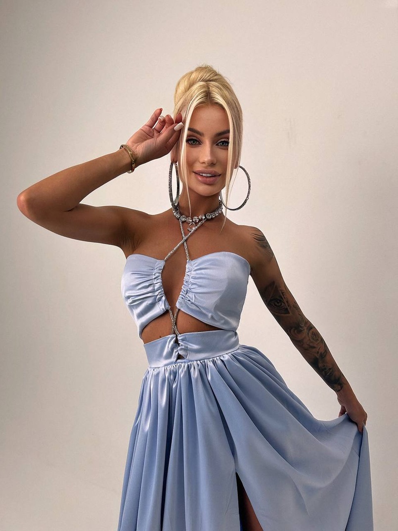 Атласна сукня максі із шнуром зі стразами  Атласна сукня максі із шнуром зі стразами  | PUSHKA SHOP