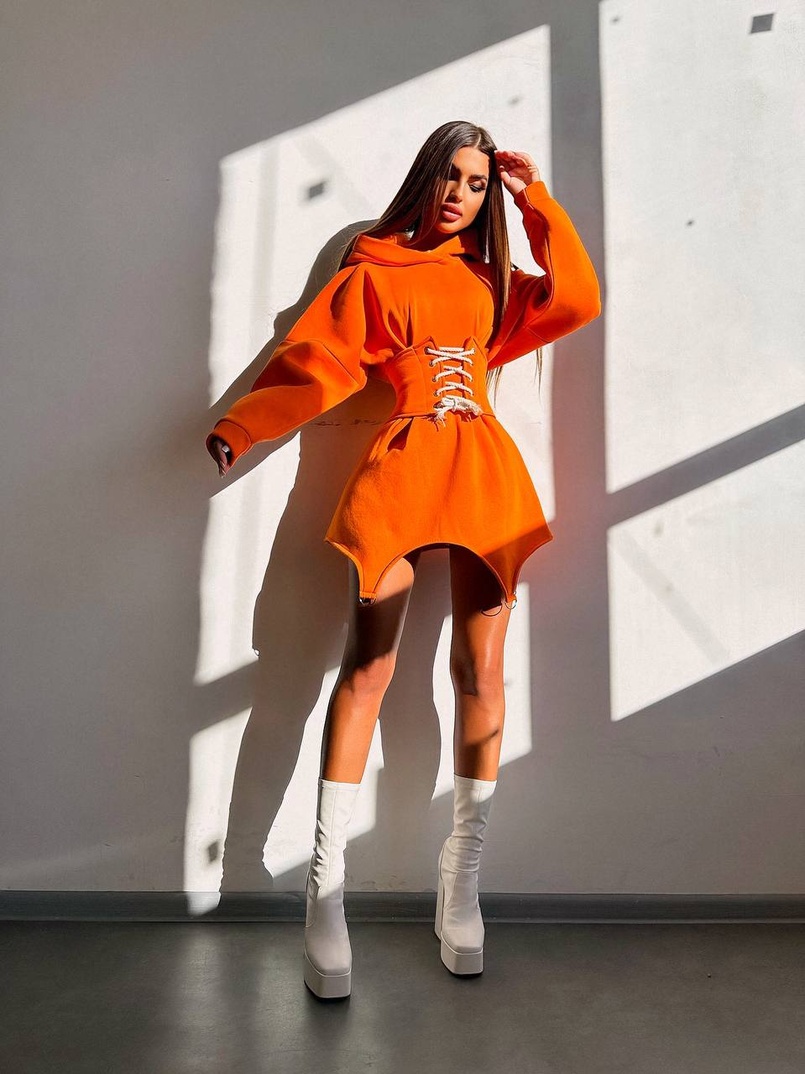 Тепле приталене худі з капюшоном на флісі + корсет на шнурівці Можна носити з корсетом та без | PUSHKA SHOP