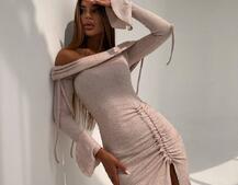 Трикотажна сукня міді з хомутом   | PUSHKA SHOP