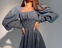 Блестящее платье с объемными рукавами  Блестящее платье с объемными рукавами  | PUSHKA SHOP