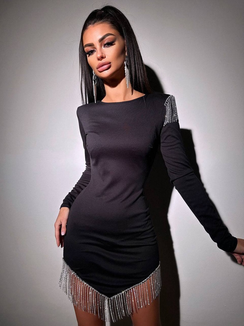 Сукня міні, декорована бахромою зі страз     Ручна робота  Сукня міні, декорована бахромою зі страз     Ручна робота  | PUSHKA SHOP