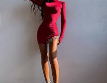 Оксамитова сукня, декорована бахромою зі страз Оксамитова сукня, декорована бахромою зі страз | PUSHKA SHOP