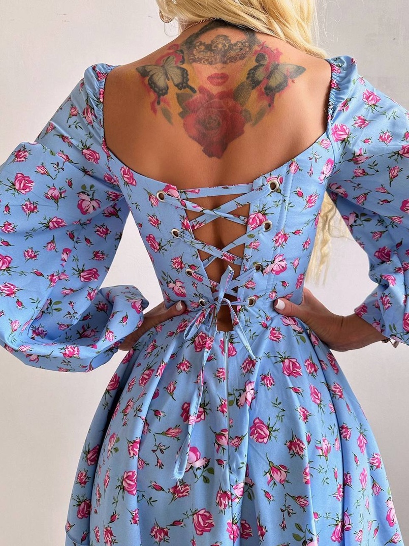 Сукня міні з квітковим принтом, корсетним верхом та подвійною спідницею  Сукня міні з квітковим принтом, корсетним верхом та подвійною спідницею  | PUSHKA SHOP