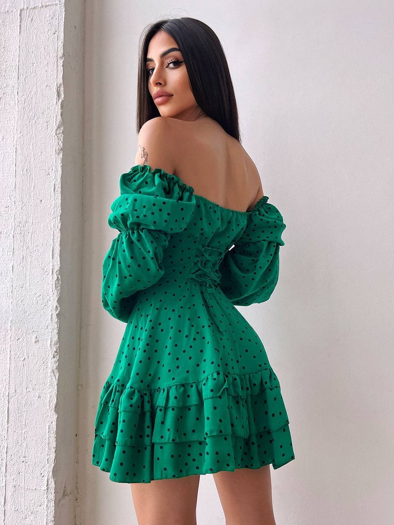 Сукня в горошок на ґудзиках з воланами  Сукня в горошок на ґудзиках з воланами  | PUSHKA SHOP