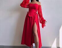 Сукня міді з корсетом декорована мереживом  | PUSHKA SHOP