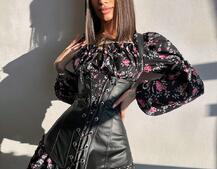 Комплект: сукня з квітковим принтом + корсет з еко-шкіри   | PUSHKA SHOP