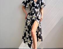 Сукня міді  із запахом та об'ємними рукавами Сукня міді  із запахом та об'ємними рукавами | PUSHKA SHOP