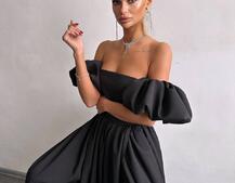 Сукня максі  з розрізом на спідниці та об’ємними рукавами  Сукня максі  з розрізом на спідниці та об’ємними рукавами  | PUSHKA SHOP