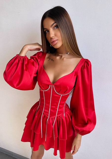 Комплект: сукня з подвійною спідницею + корсет, декорований стразами    | PUSHKA SHOP