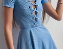 Трикотажное платье-мини со шнуровкой на груди  Трикотажное платье-мини со шнуровкой на груди  | PUSHKA SHOP