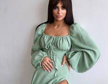 Муслінова сукня -міді з розрізом на ніжці  | PUSHKA SHOP