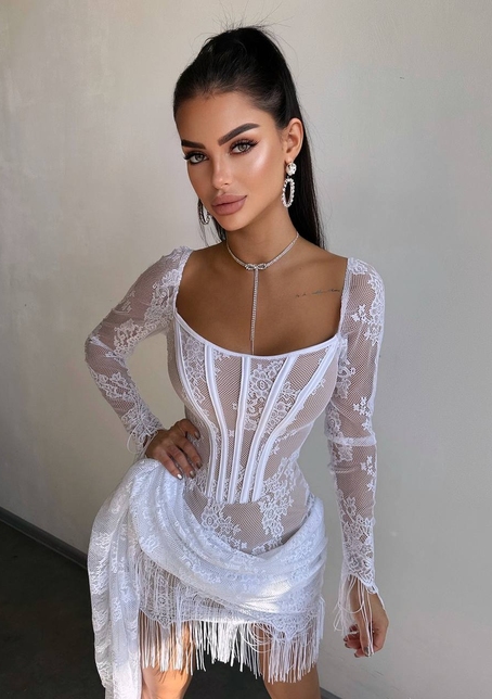 Мереживна сукня міні зі шлейфом Мереживна сукня міні зі шлейфом | PUSHKA SHOP