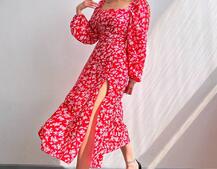 Квіткова сукня-міді зі шнурівкою на спинці та розрізом на ніжці Квіткова сукня-міді зі шнурівкою на спинці та розрізом на ніжці | PUSHKA SHOP