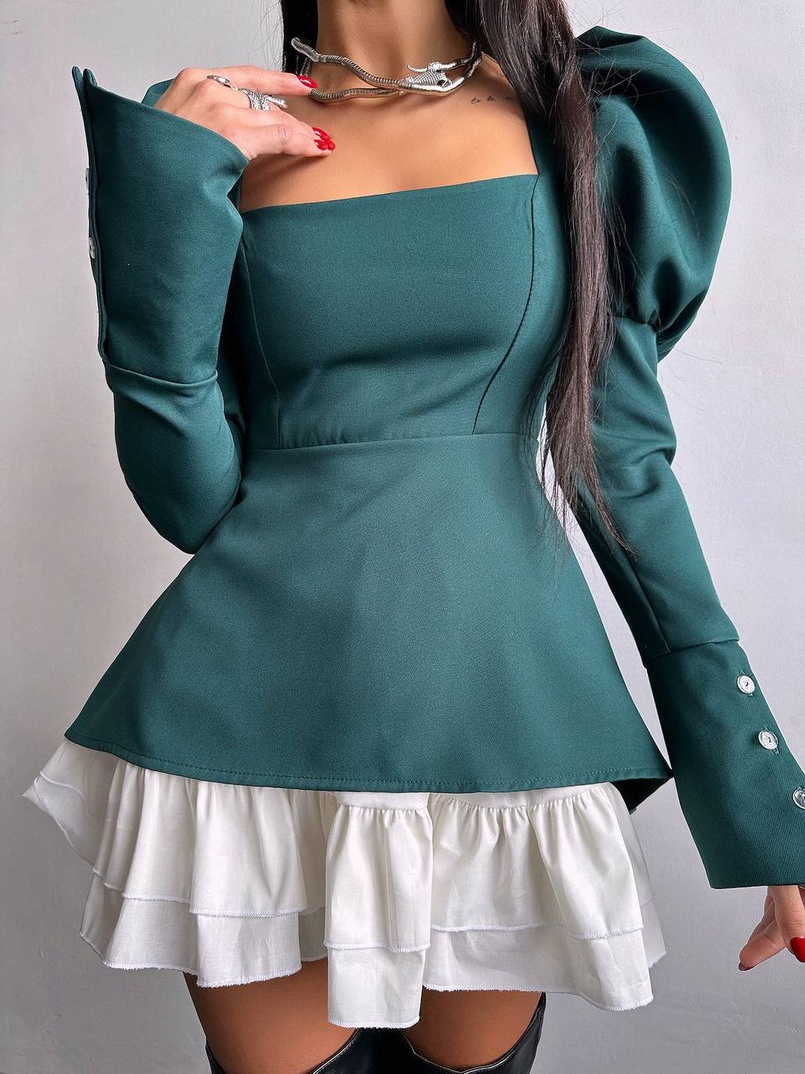 Сукня з об'ємними рукавами + спідниця з воланами Сукня з об'ємними рукавами + спідниця з воланами | PUSHKA SHOP