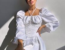 Сукня з корсетом, декорованим бахромою зі страз Ручна робота  | PUSHKA SHOP