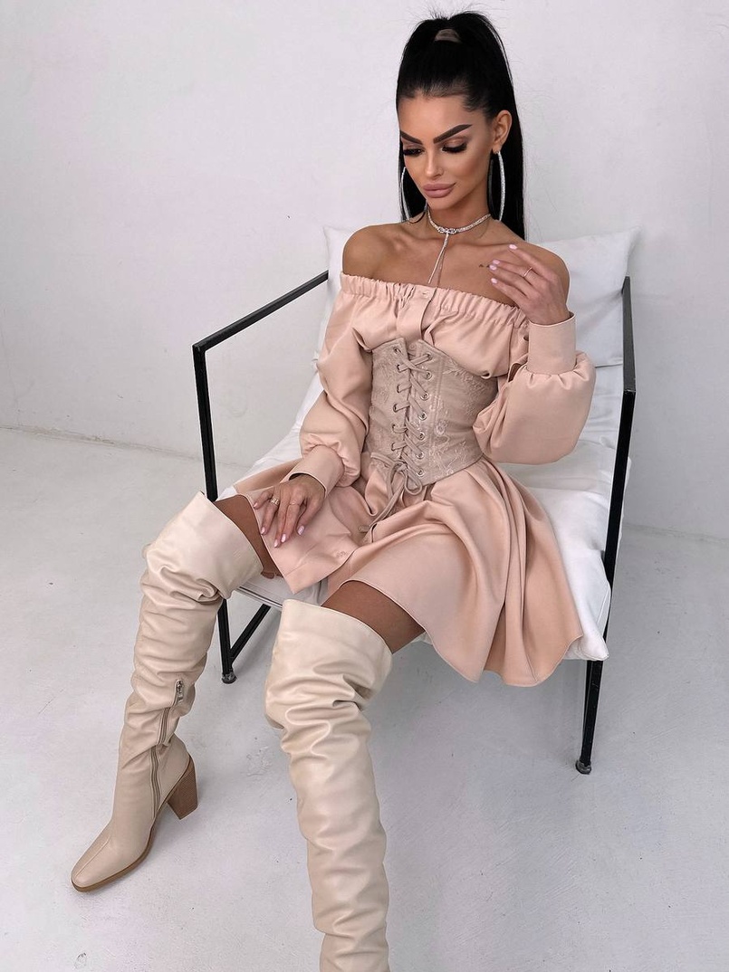 Приталена сорочка на плічках+  мереживний корсет Приталена сорочка на плічках+  мереживний корсет | PUSHKA SHOP