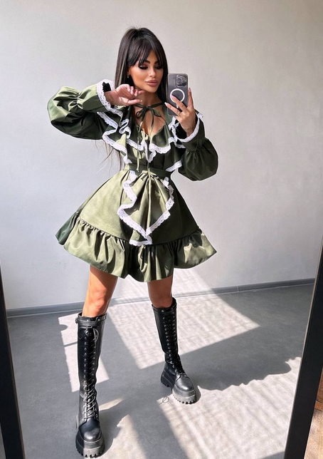 Котонова сукня декорована мереживом    | PUSHKA SHOP