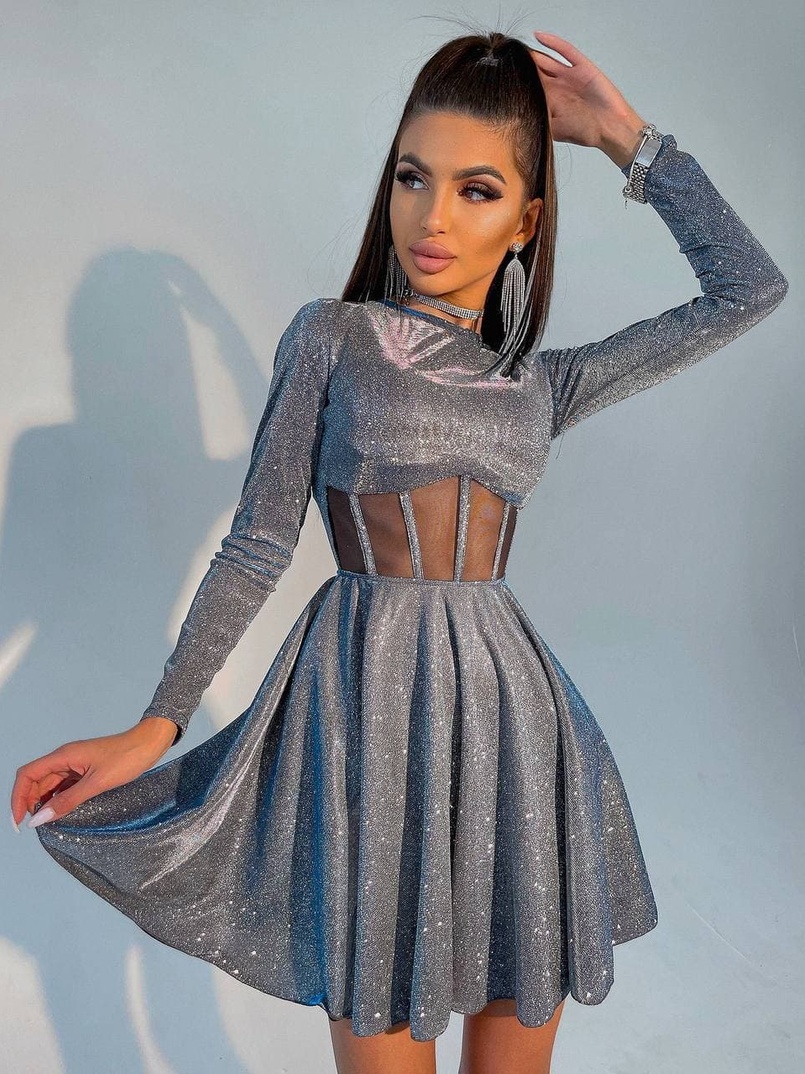 Приталена блискуча сукня з корсетною вставкою та пишною спідницею-сонцем Приталена блискуча сукня з корсетною вставкою та пишною спідницею-сонцем | PUSHKA SHOP