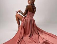 Атласна сукня максі із шнуром зі стразами  Атласна сукня максі із шнуром зі стразами  | PUSHKA SHOP