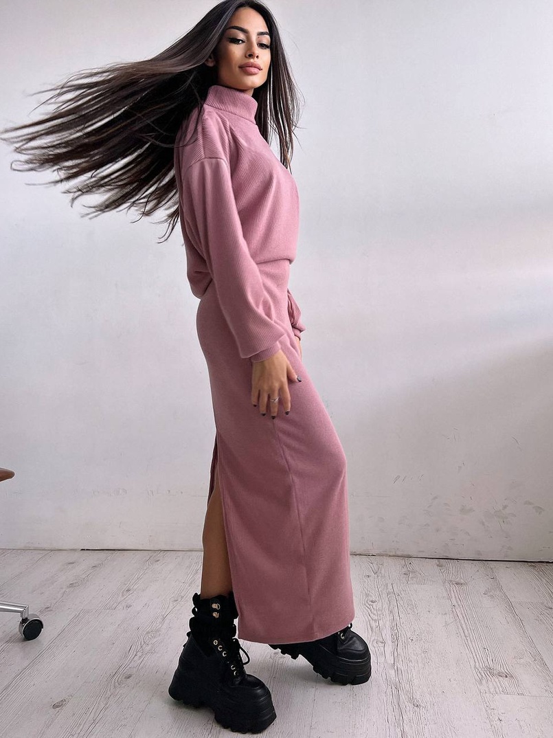 Костюм із теплого трикотажу-рубчика: светр + спідниця Костюм із теплого трикотажу-рубчика: светр + спідниця | PUSHKA SHOP