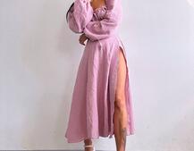 Муслінова сукня -міді з розрізом на ніжці  | PUSHKA SHOP