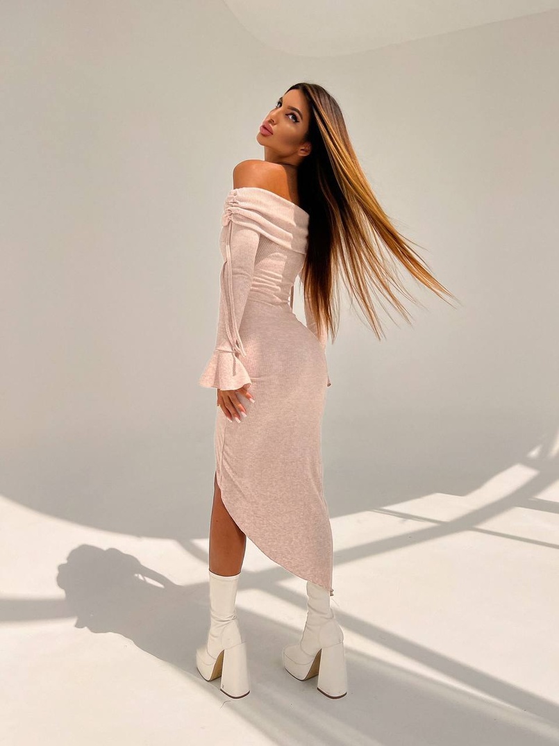 Трикотажна сукня міді з хомутом   | PUSHKA SHOP