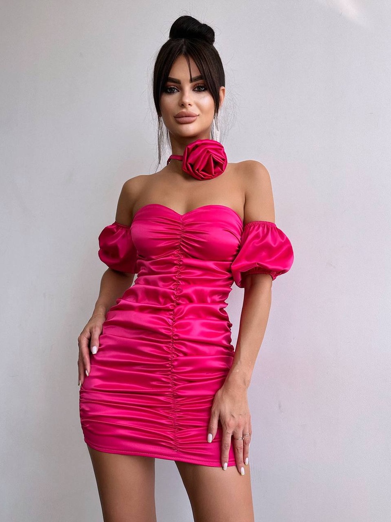 Сукня - міні з драпіруванням та трояндою-чокером | PUSHKA SHOP