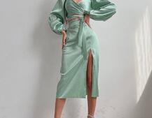 Шелковый комплект: топ с завязками на талии + юбка миди с разрезом  | PUSHKA SHOP