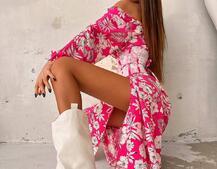 Сукня міді з розрізом в квітковий принт + прозорий корсет  | PUSHKA SHOP