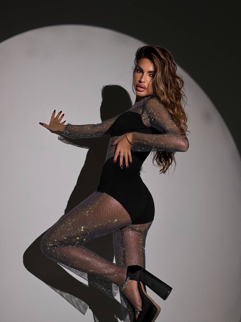 Комбінезон, декорований сіткою із стразами  | PUSHKA SHOP