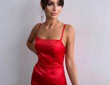 Атласна сукня декорована бахромою зі страз  Атласна сукня декорована бахромою зі страз  | PUSHKA SHOP