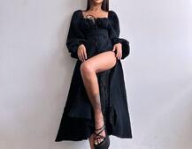 Муслінова сукня -міді з розрізом на ніжці  | PUSHKA SHOP