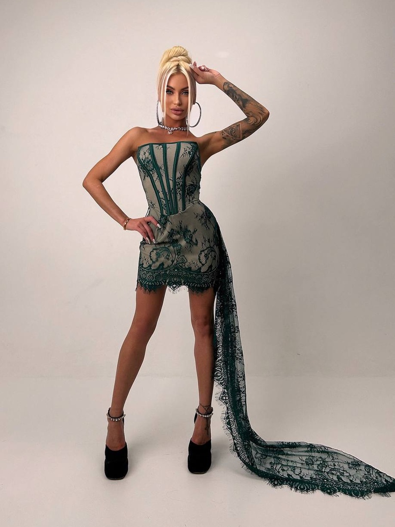 Мереживна сукня міні зі шлейфом   Мереживна сукня міні зі шлейфом   | PUSHKA SHOP