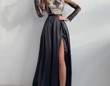 Платье макси с кружевным верхом и разрезом на юбке  | PUSHKA SHOP