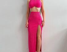 Комплект: топ с чашечками с эффектом push up + юбка миди с разрезом  Комплект: топ с чашечками с эффектом push up + юбка миди с разрезом  | PUSHKA SHOP