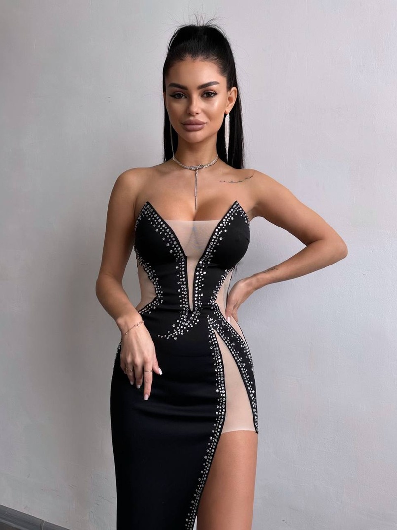 Сукня міді декорована стразами   | PUSHKA SHOP