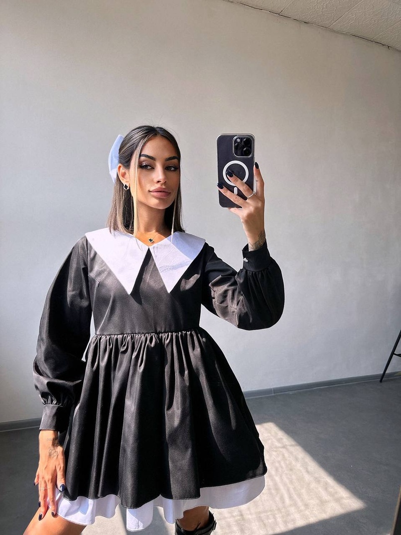 Котонова сукня з комірцем + бант  Котонова сукня з комірцем + бант  | PUSHKA SHOP