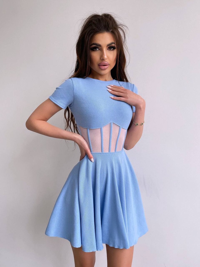 Сукня-міні  з елементами корсету  та спідницею солнцем | PUSHKA SHOP