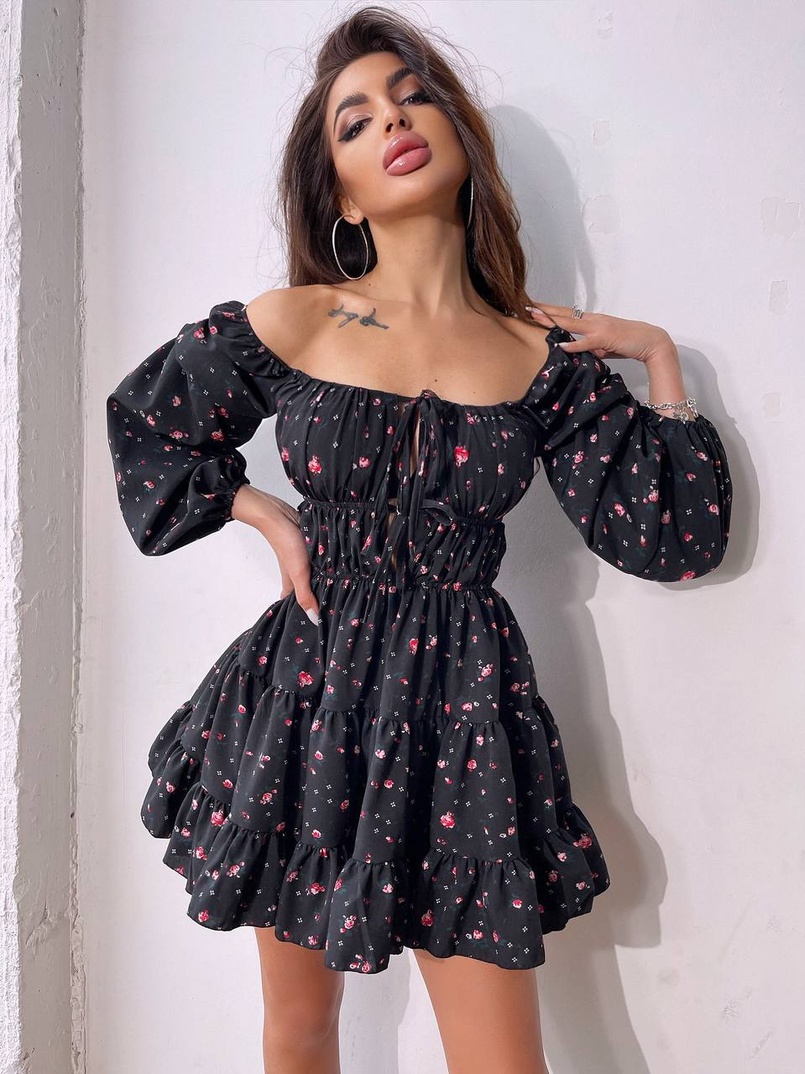 Сукня міні з квітковим принтом  | PUSHKA SHOP